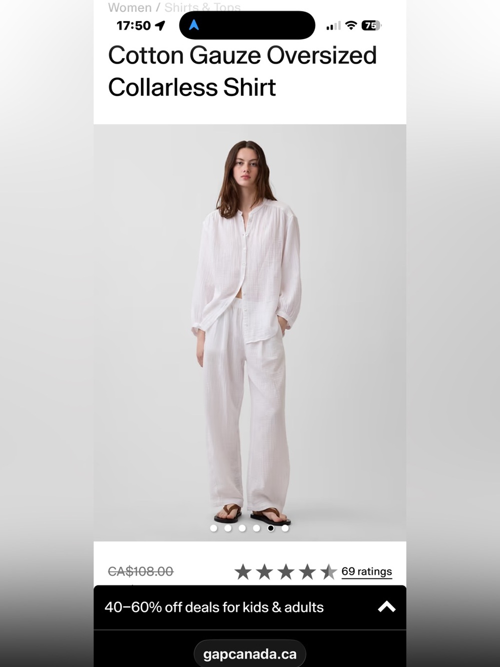 Final Price-No Offers!GAP White Cotton Gauze Oversized Collarless Button Down XS